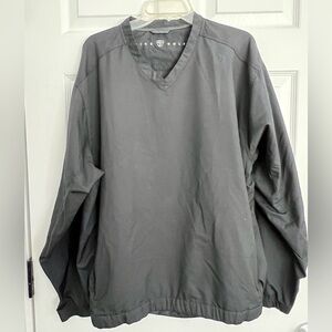 Size large NIKE GOLF solid black long sleeve v neck windbreaker with pockets.